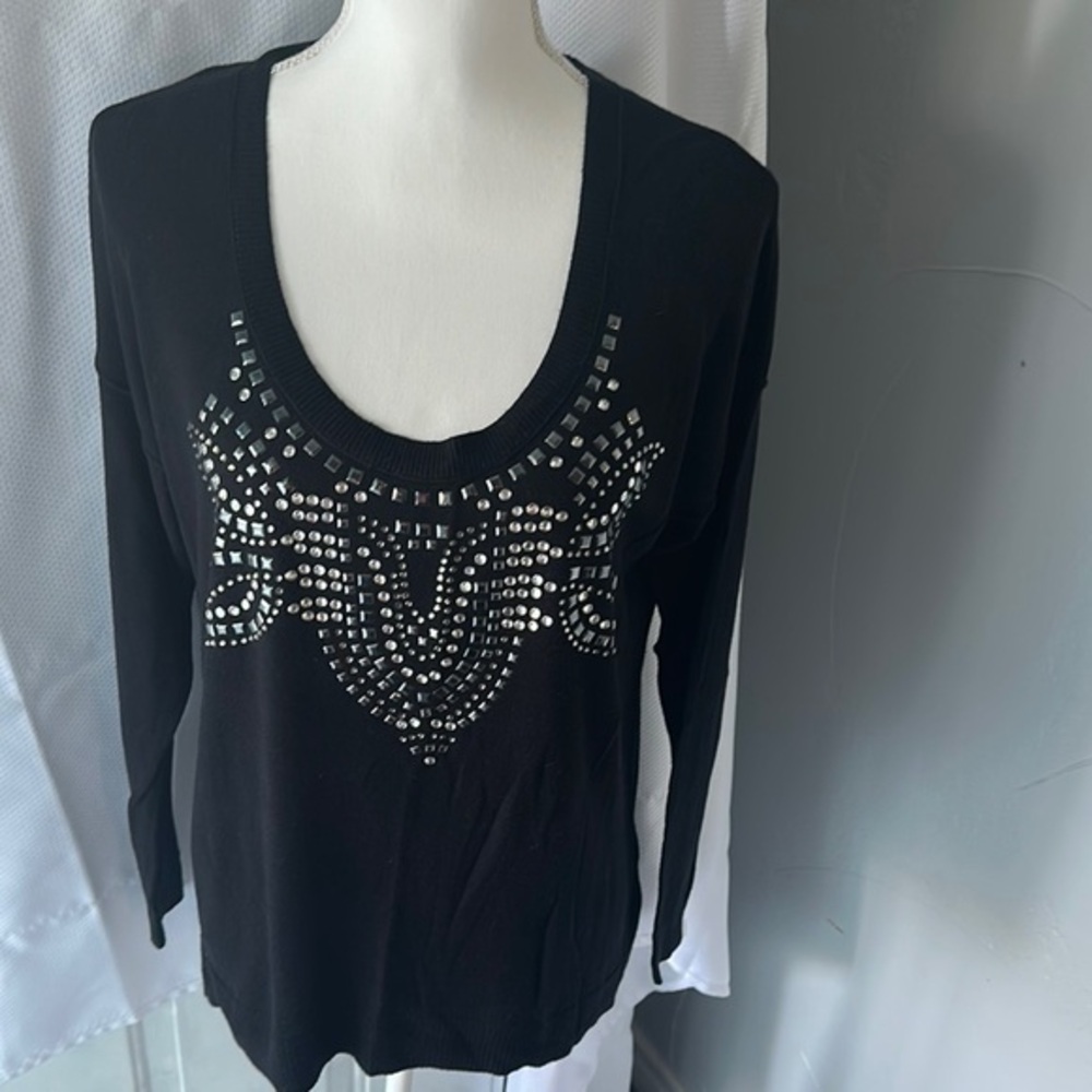 Rock & Republic Embellished Black Long Sleeve Blouse